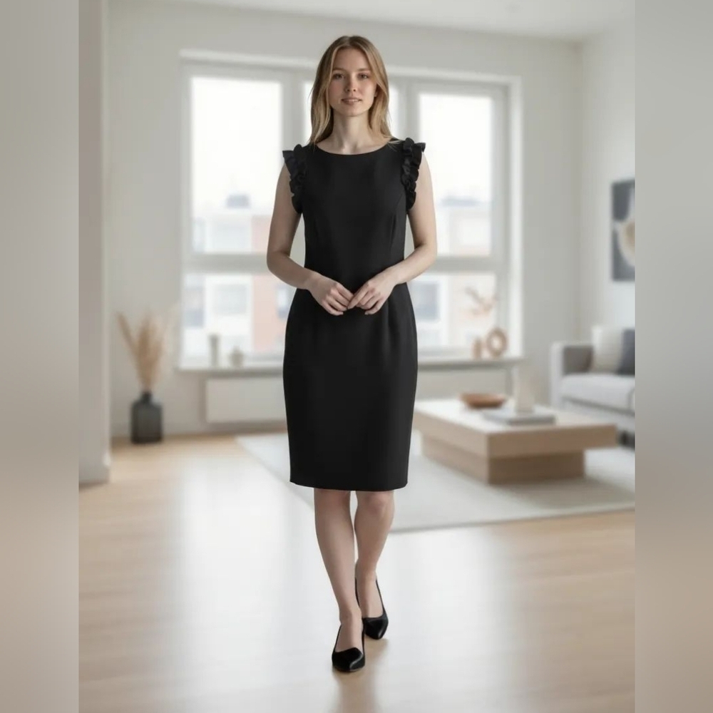 RSVP by Talbots sz 8 petite black ruffle sleeve cocktail dress new with tags